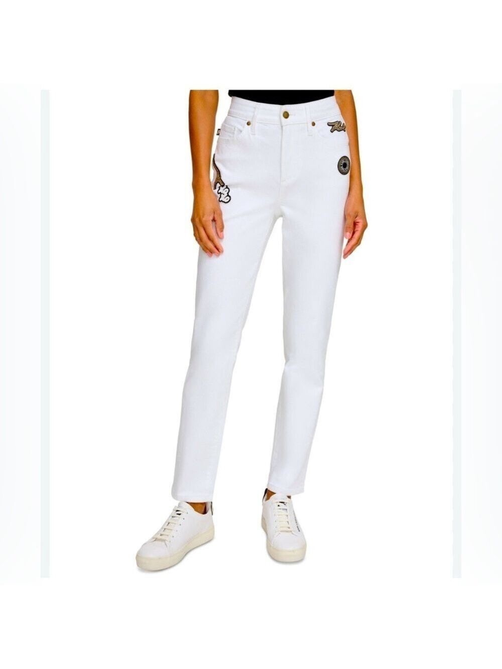 KARL LAGERFELD PARIS  White Patch Straight Leg Jeans sz 12